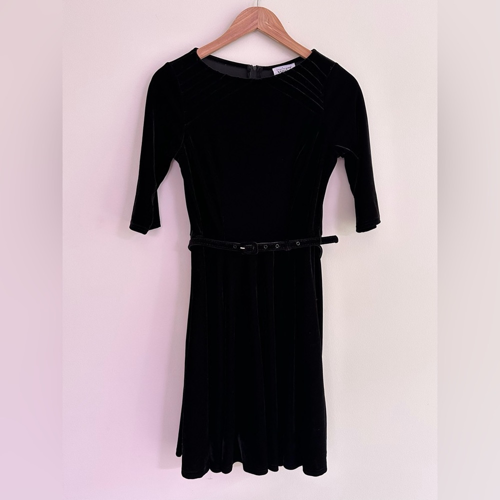 Crushed Velvet Black 3/4 Sleeve Dress